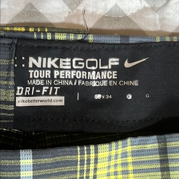 Nike Golf Tour Performance Dri-Fit Yellow Grey Plaid Men's Pants 36 x 34 - Picture 2 of 9